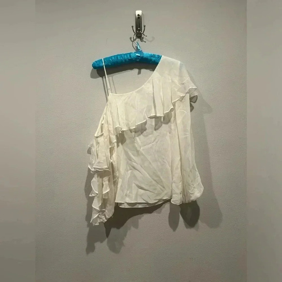HAUTE HIPPIE Silk White Off The Shoulder Blouse / Size Medium / - Picture 7 of 10